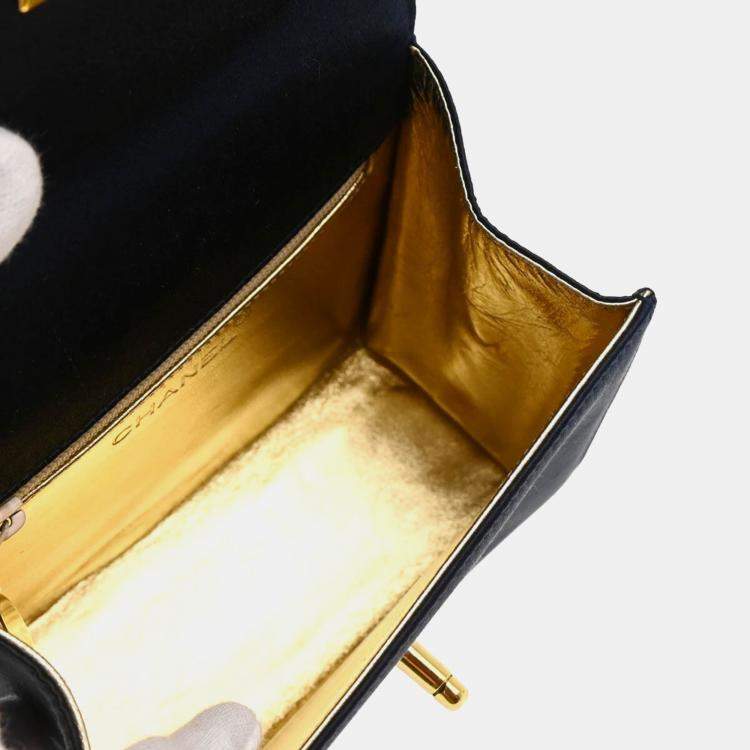 Pre Owned Chanel Navy Satin CC Top Handle Bag