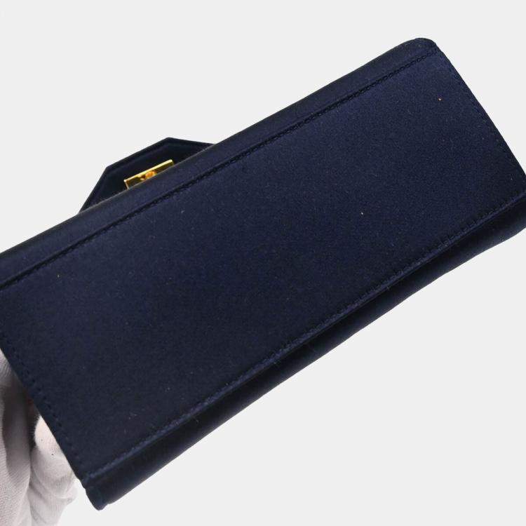 Pre Owned Chanel Navy Satin CC Top Handle Bag