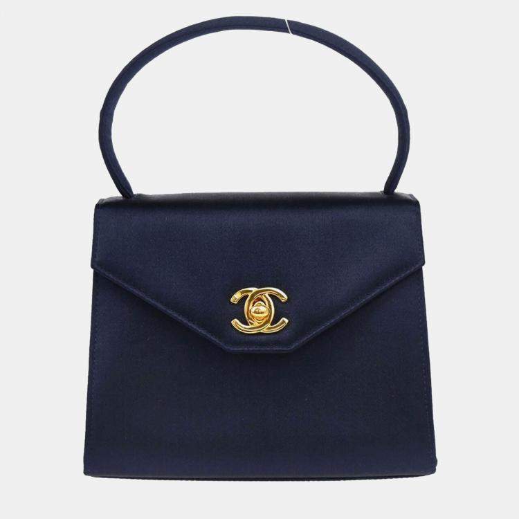 Pre Owned Chanel Navy Satin CC Top Handle Bag
