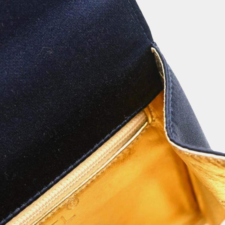 Pre Owned Chanel Navy Satin CC Top Handle Bag