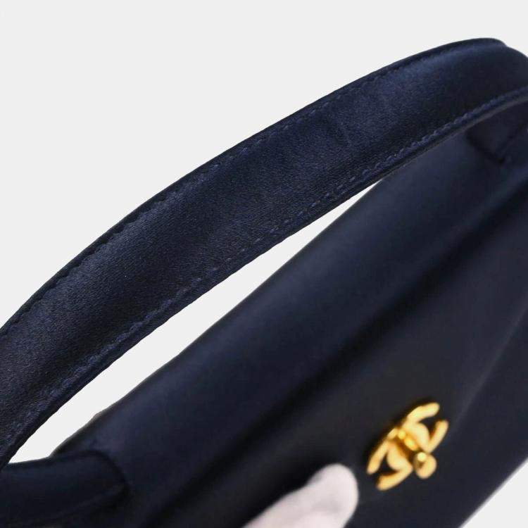 Pre Owned Chanel Navy Satin CC Top Handle Bag