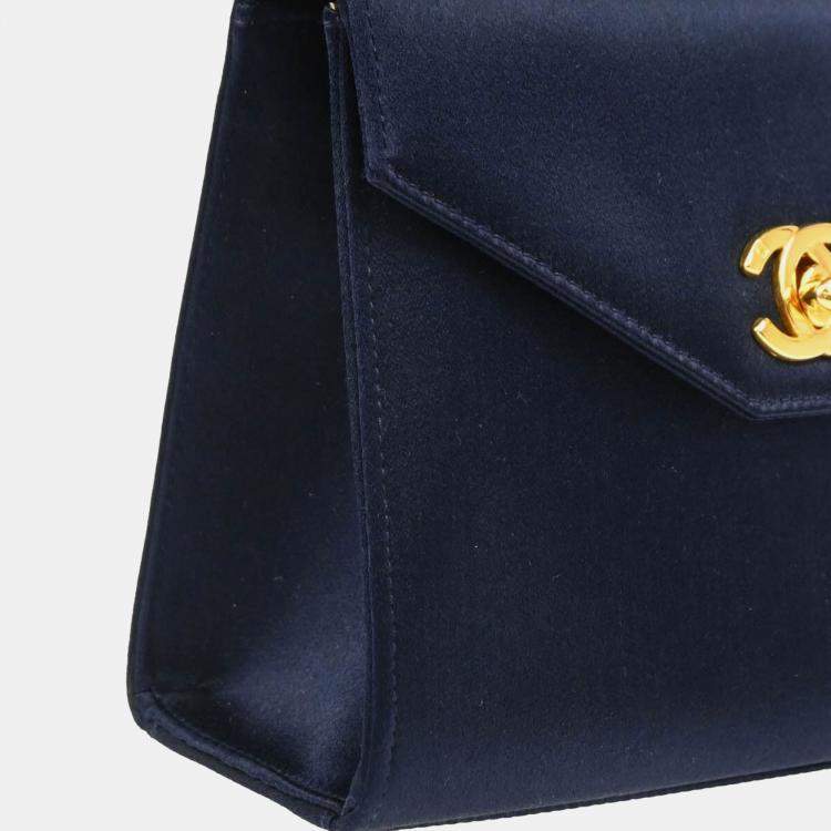 Pre Owned Chanel Navy Satin CC Top Handle Bag