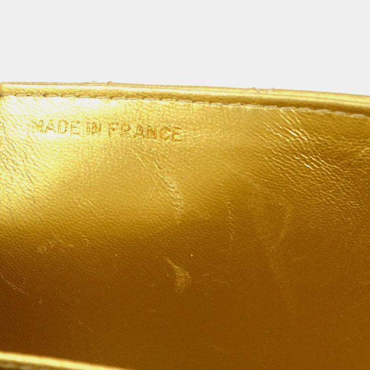 Pre Owned Chanel Gold Lambskin Quilted CC Classic Flap Top Handle Bag