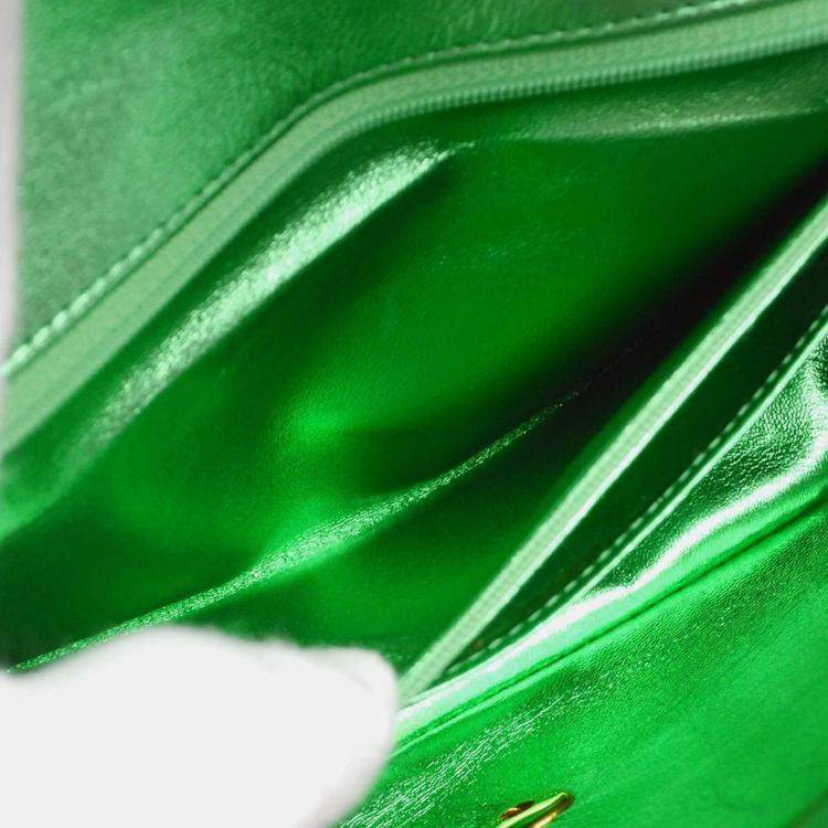 Pre Owned Chanel Metallic Green Lambskin Quilted CC Top Handle Handbag