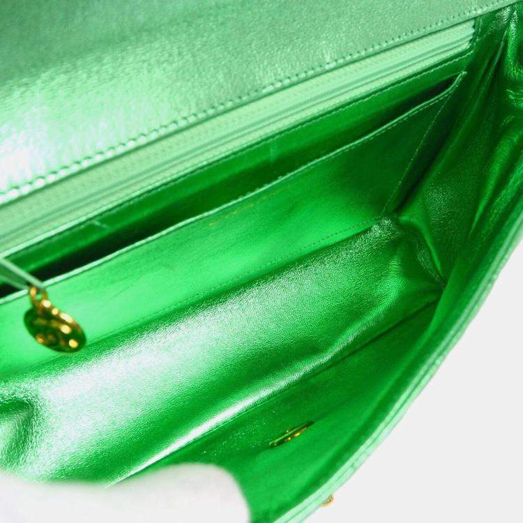 Pre Owned Chanel Metallic Green Lambskin Quilted CC Top Handle Handbag