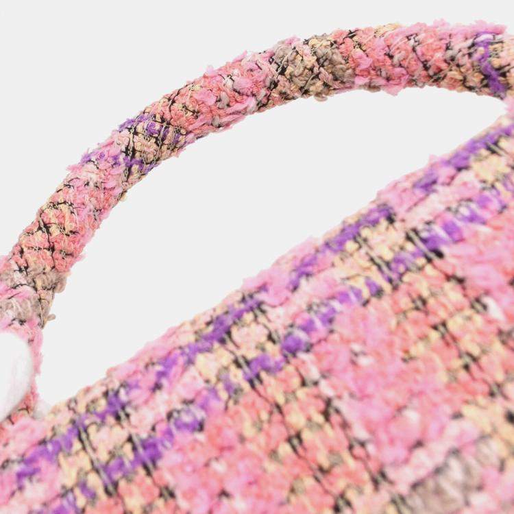 Pre Owned Chanel Pink Tweed Top Handle Handbag