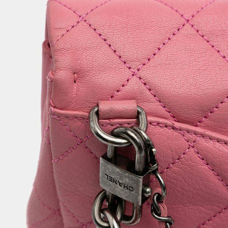 Pre Owned Chanel Pink Small Quilted Shiny Goatskin Double Carry Waist Chain Flap