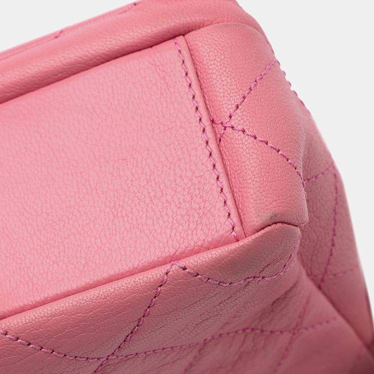 Pre Owned Chanel Pink Small Quilted Shiny Goatskin Double Carry Waist Chain Flap
