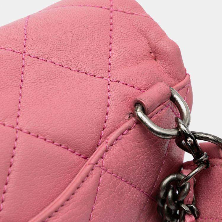 Pre Owned Chanel Pink Small Quilted Shiny Goatskin Double Carry Waist Chain Flap