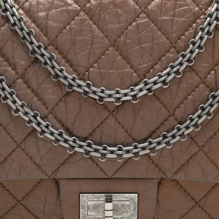 Pre Owned Chanel Metallic Brown Quilted Aged Leather Reissue 2.55 Classic 227 Flap Bag