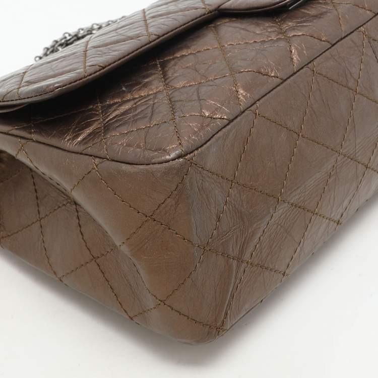 Pre Owned Chanel Metallic Brown Quilted Aged Leather Reissue 2.55 Classic 227 Flap Bag