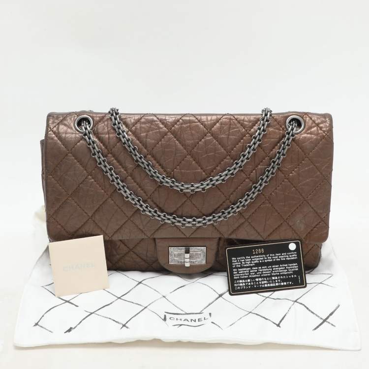 Pre Owned Chanel Metallic Brown Quilted Aged Leather Reissue 2.55 Classic 227 Flap Bag