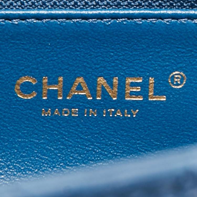 Pre Owned Chanel Blue Chevron Quilted Leather and Lizard Medium Coco Top Handle Bag