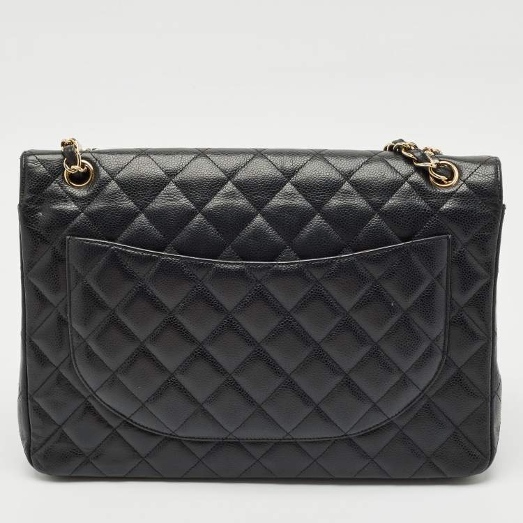 Pre Owned Chanel Black Quilted Caviar Leather Maxi Classic Double Flap Bag