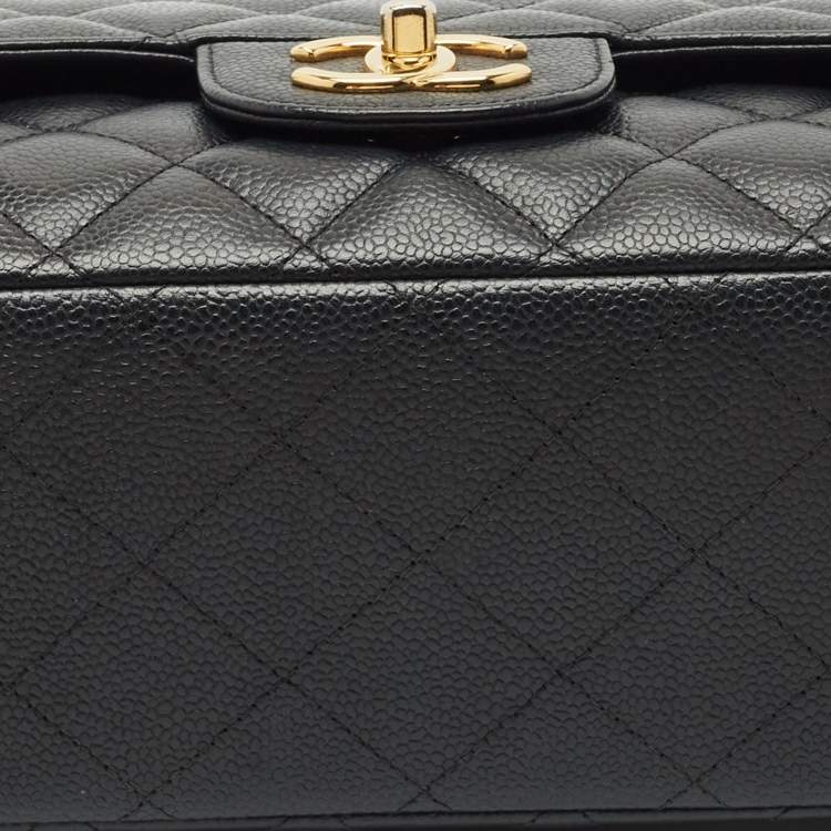 Pre Owned Chanel Black Quilted Caviar Leather Maxi Classic Double Flap Bag