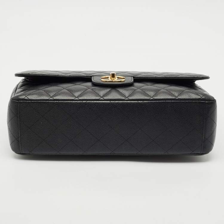Pre Owned Chanel Black Quilted Caviar Leather Maxi Classic Double Flap Bag