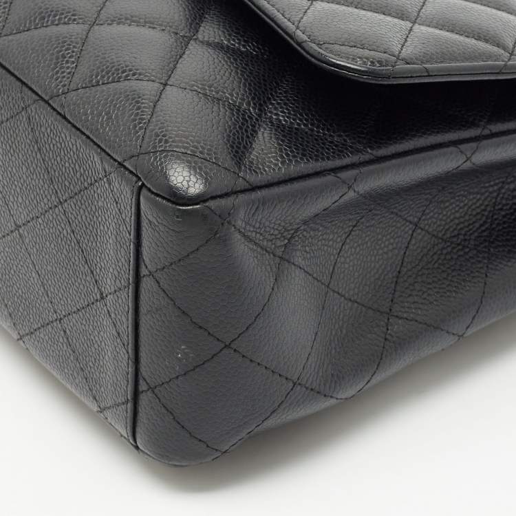 Pre Owned Chanel Black Quilted Caviar Leather Maxi Classic Double Flap Bag