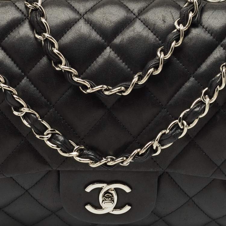 Pre Owned Chanel Black Quilted Leather Jumbo Classic Single Flap Bag