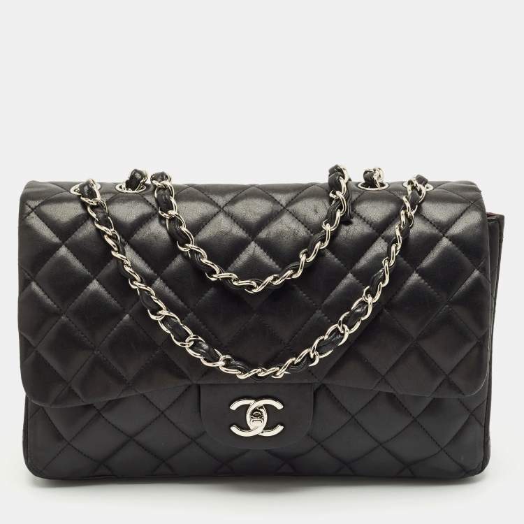 Pre Owned Chanel Black Quilted Leather Jumbo Classic Single Flap Bag