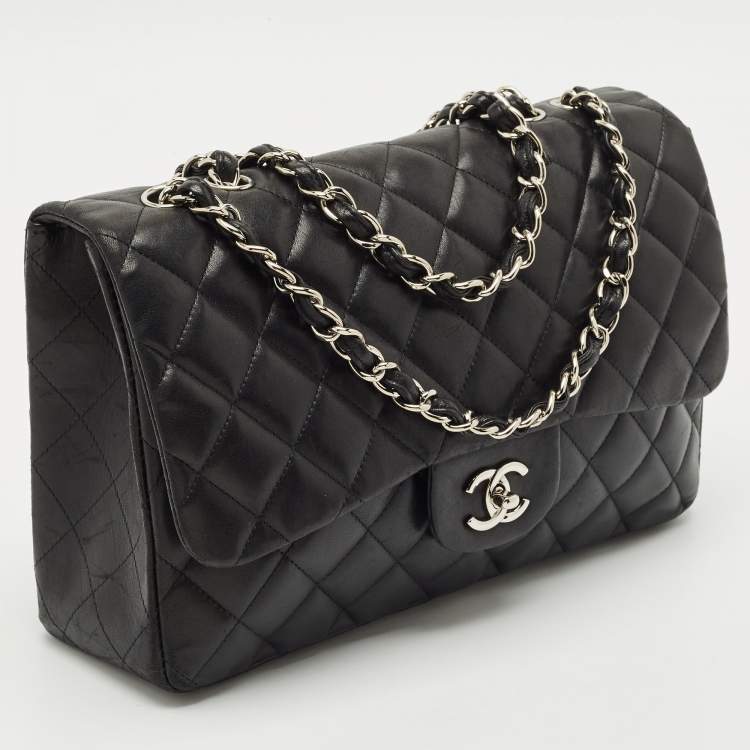 Pre Owned Chanel Black Quilted Leather Jumbo Classic Single Flap Bag