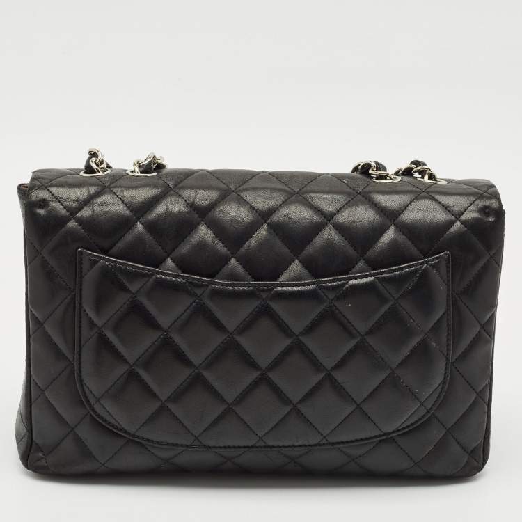 Pre Owned Chanel Black Quilted Leather Jumbo Classic Single Flap Bag