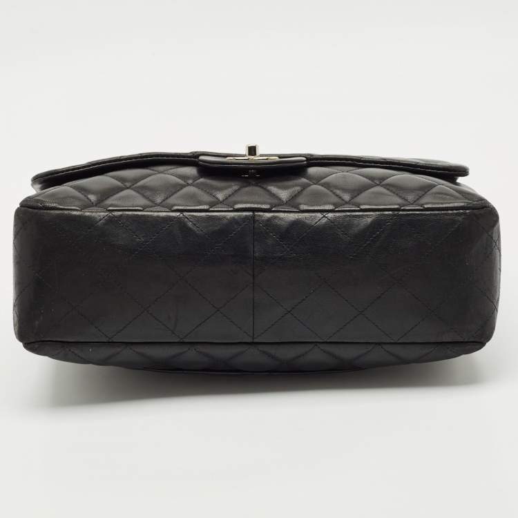 Pre Owned Chanel Black Quilted Leather Jumbo Classic Single Flap Bag