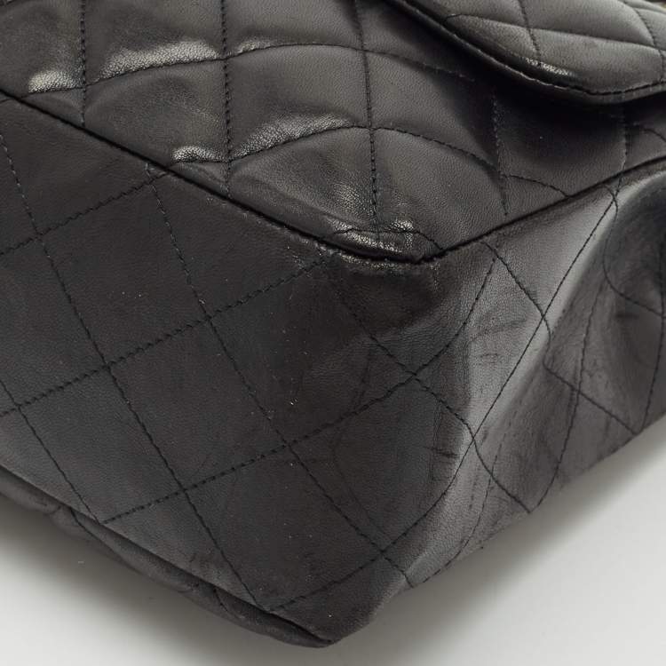Pre Owned Chanel Black Quilted Leather Jumbo Classic Single Flap Bag