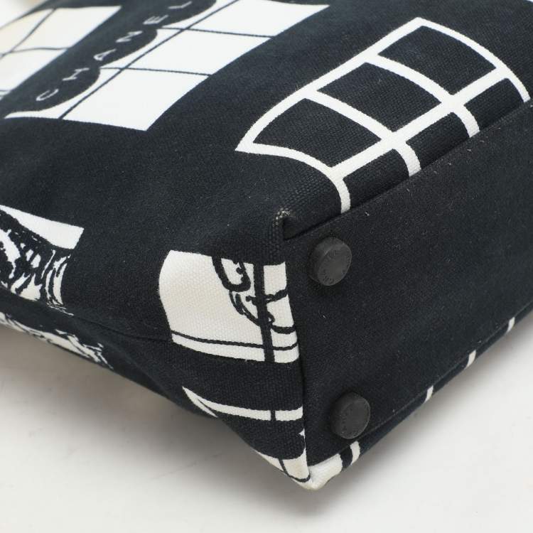 Pre Owned Chanel Navy Blue/White Canvas Coco Window Tote