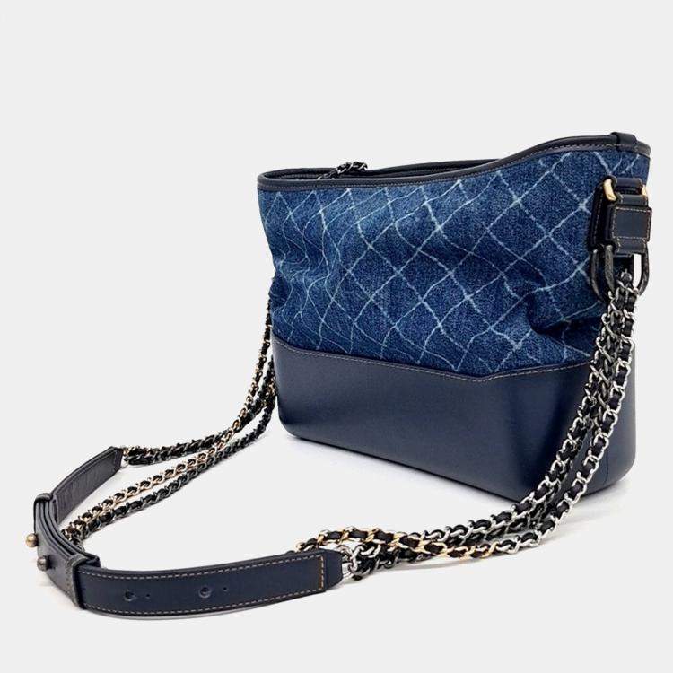 Pre Owned Chanel Blue Denim Denim Gabrielle Hobo Bag
