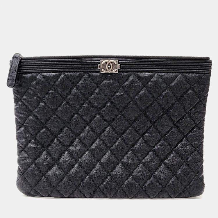 Pre Owned Gucci Black Caviar Boy Clutch New Medium