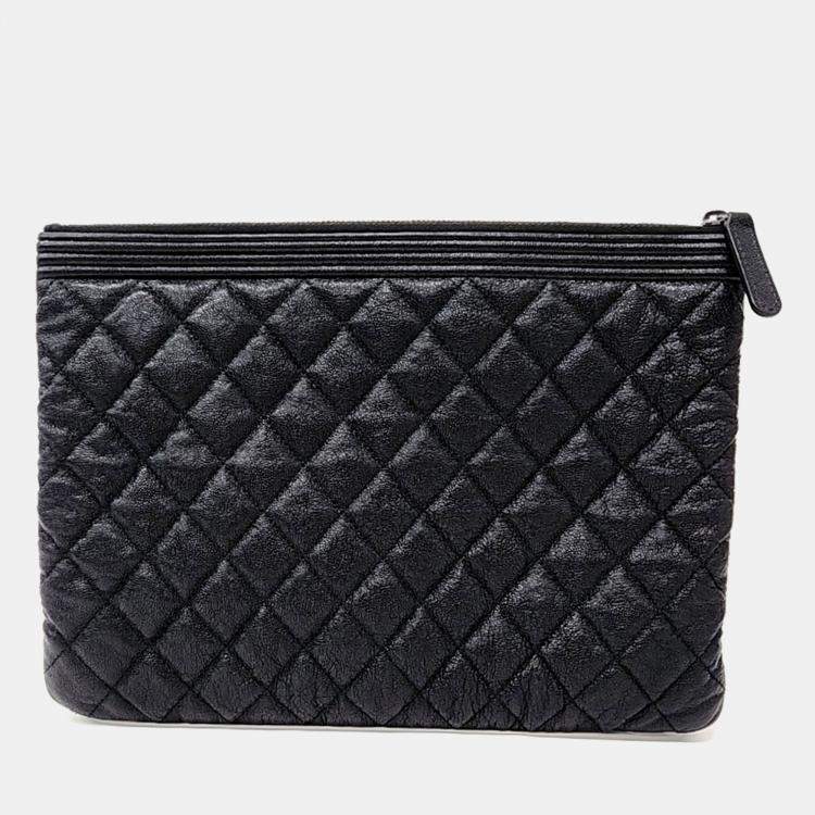 Pre Owned Gucci Black Caviar Boy Clutch New Medium
