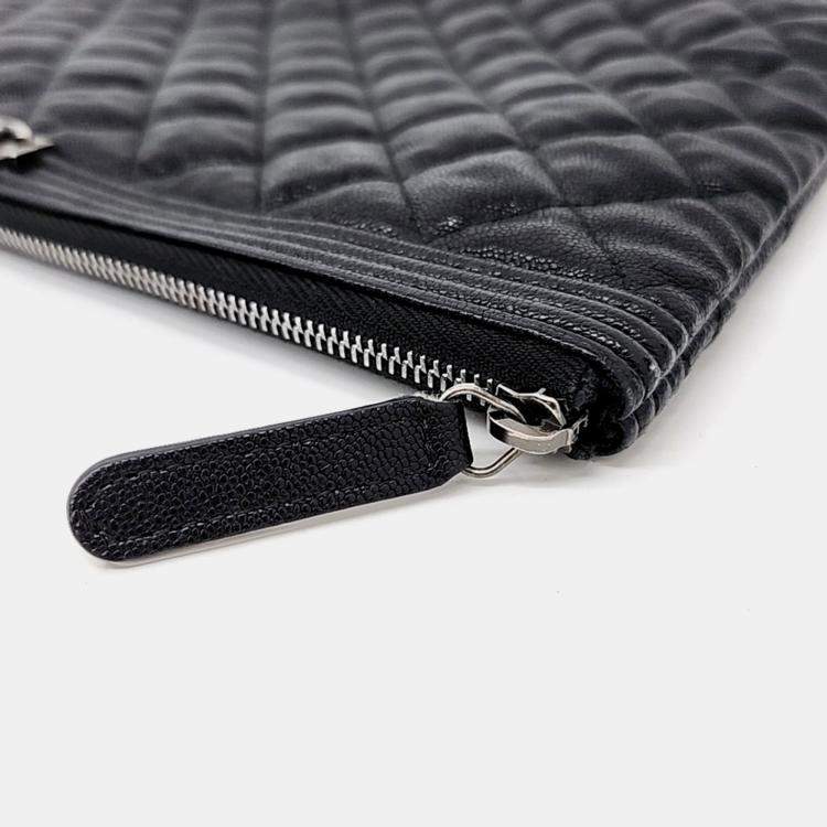 Pre Owned Gucci Black Caviar Boy Clutch New Medium