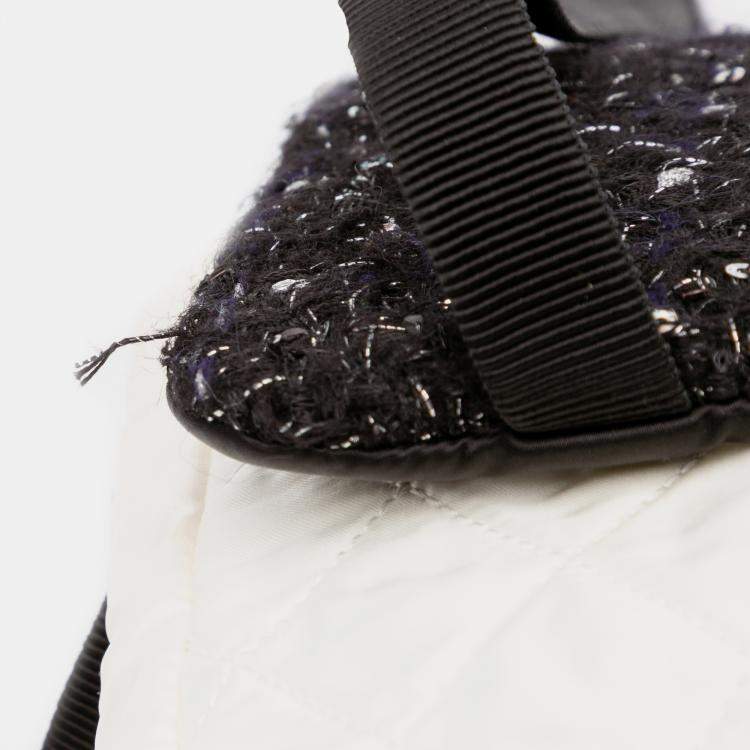 Pre Owned Chanel Black White Bicolor Tweed and Nylon Astronaut Essentials Flap