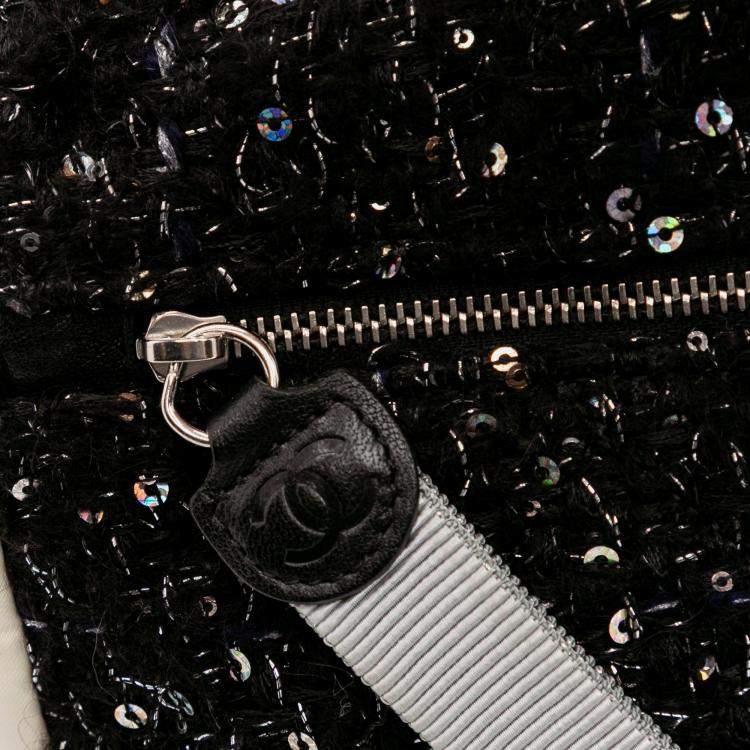 Pre Owned Chanel Black White Bicolor Tweed and Nylon Astronaut Essentials Flap