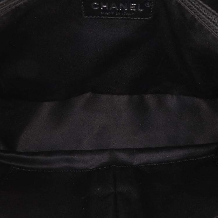 Pre Owned Chanel Black White Bicolor Tweed and Nylon Astronaut Essentials Flap