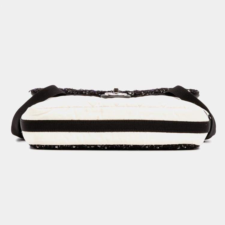 Pre Owned Chanel Black White Bicolor Tweed and Nylon Astronaut Essentials Flap