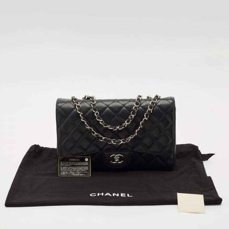 Pre Owned Chanel Black Quilted Caviar Leather Jumbo Classic Single Flap Bag