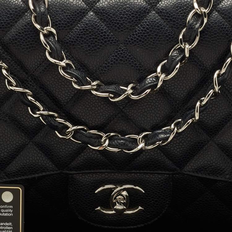 Pre Owned Chanel Black Quilted Caviar Leather Jumbo Classic Single Flap Bag