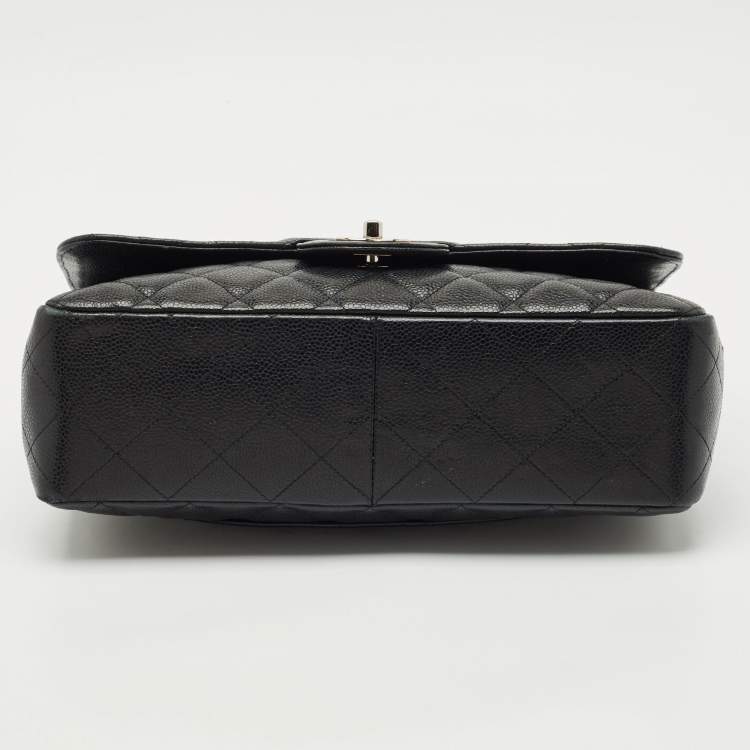 Pre Owned Chanel Black Quilted Caviar Leather Jumbo Classic Single Flap Bag