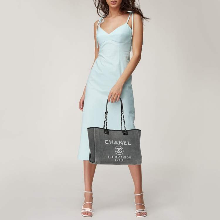 Pre Owned Chanel Grey Canvas Medium Deauville Shopper Tote