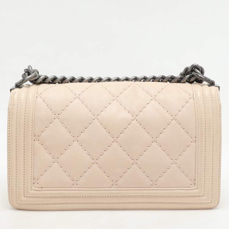 مملوكة مسبقًا Chanel Beige Quilted Wild Stitched Leather Medium Boy Flap Bag
