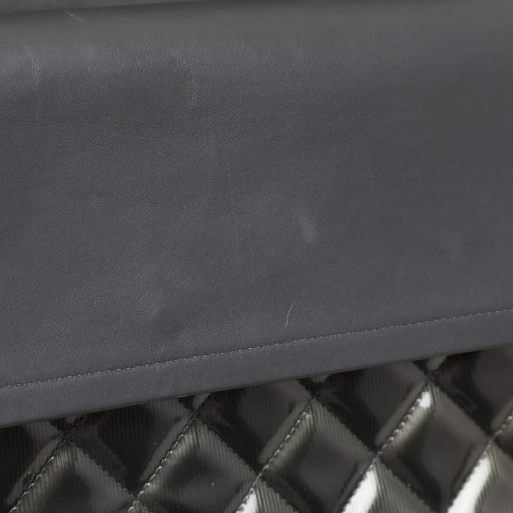 Pre Owned Chanel Grey Straited Quilted Patent Leather Maxi Classic Double Flap Bag