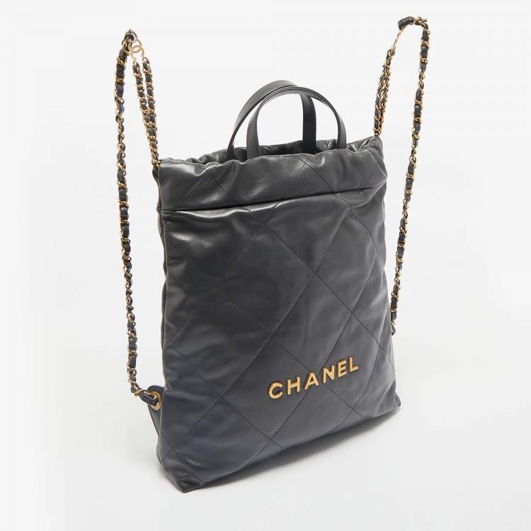 Pre Owned Chanel Dark Grey Quilted Leather 22 Backpack