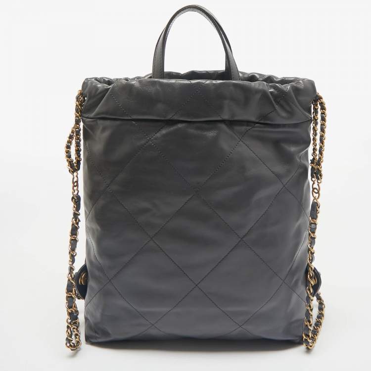 Pre Owned Chanel Dark Grey Quilted Leather 22 Backpack