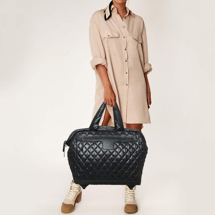 Pre Owned Chanel Black Quilted Nylon Coco Cocoon Rolling Trolley Case