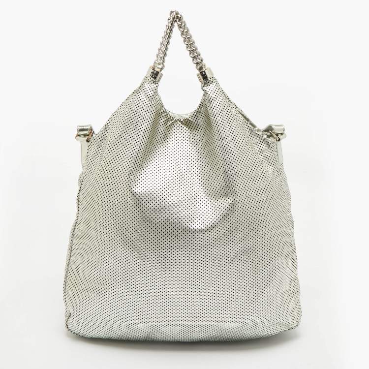 Pre Owned Chanel Silver Perforated Leather Rodeo Drive Hobo