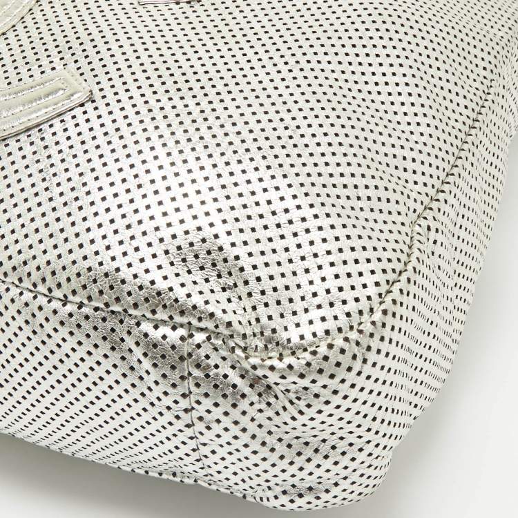 Pre Owned Chanel Silver Perforated Leather Rodeo Drive Hobo