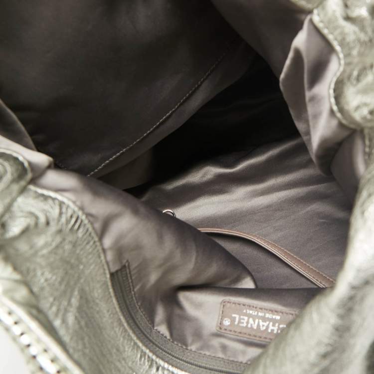 Pre Owned Chanel Silver Perforated Leather Rodeo Drive Hobo