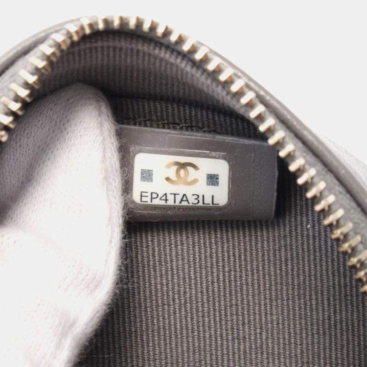Pre Owned Chanel Grey Shiny Quilted Goatskin Chanel 19 Round Clutch With Chain 