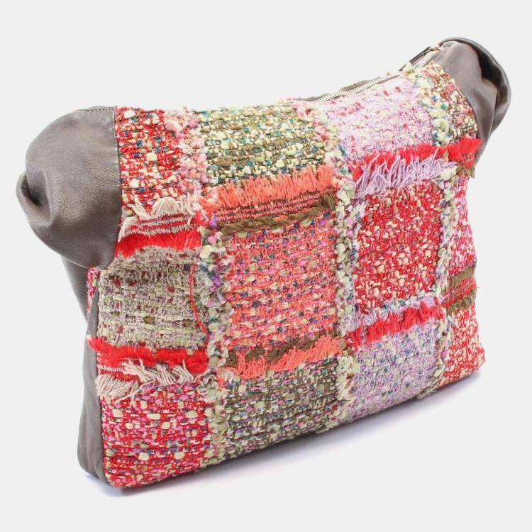 Pre Owned Chanel Multicolor/Brown Tweed Lambskin Large Girl Bag 